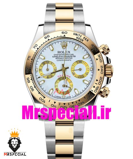 ساعت رولکس مدل دیتونا مردانه کرنوگراف دورنگ طلایی صفحه سفید 020242 ROLEX DAYTONA