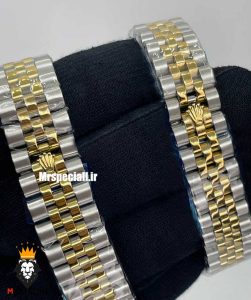 ساعت ست رولکس زنانه و مردانه دیت جاست باتری دورنگ طلایی صفحه سفید 01484 ROLEX DATEJUST