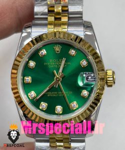 ساعت زنانه رولکس دیت جاست اتوماتیک دورنگ طلایی صفحه سبز 020827 ROLEX DATEJUST