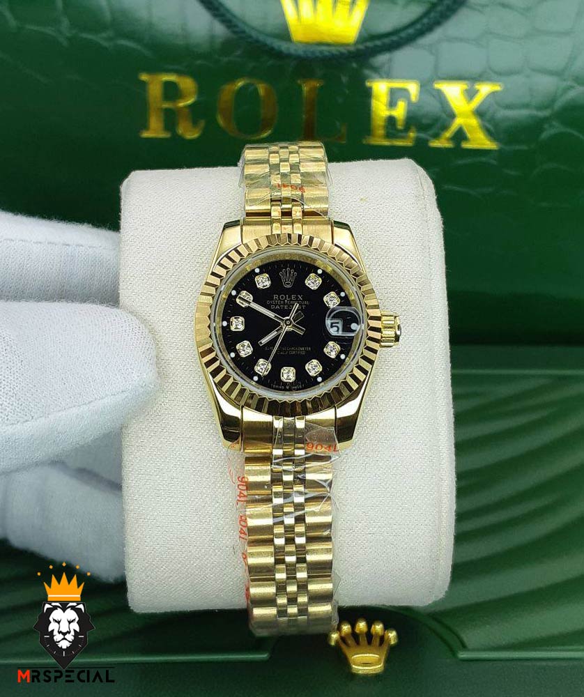 ساعت ست زنانه و مردانه رولکس دیت جاست طلایی صفحه مشکی 01483 ROLEX DATEJUST