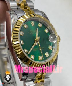 ساعت زنانه رولکس دیت جاست اتوماتیک دورنگ طلایی صفحه سبز 020827 ROLEX DATEJUST