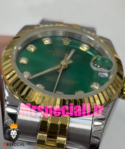 ساعت زنانه رولکس دیت جاست اتوماتیک دورنگ طلایی صفحه سبز 020827 ROLEX DATEJUST