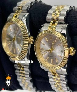 ساعت ست رولکس زنانه و مردانه مدل دیت جاست باتری دورنگ طلایی صفحه سفید 01534 ROLEX DATEJUST