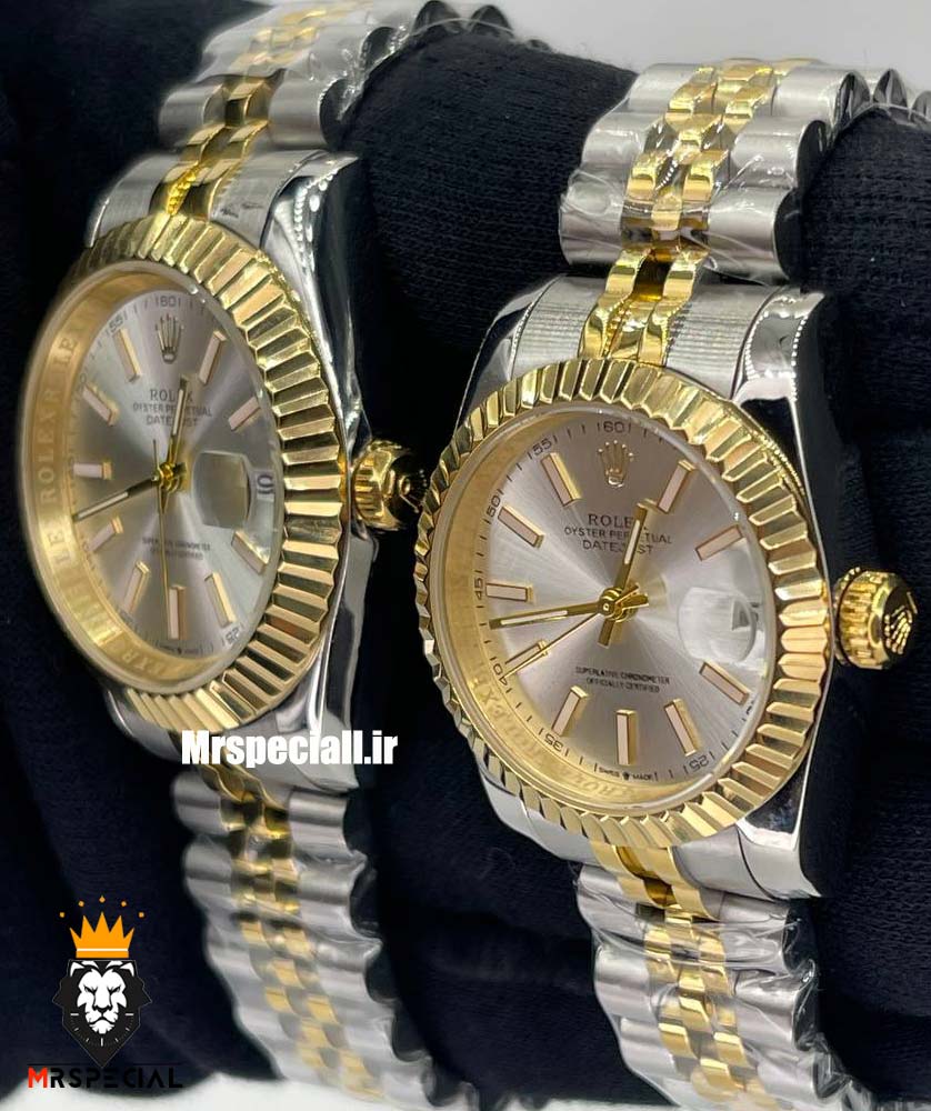 ساعت ست رولکس زنانه و مردانه مدل دیت جاست باتری دورنگ طلایی صفحه سفید 01534 ROLEX DATEJUST