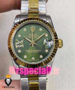 ساعت زنانه رولکس دیت جاست اتوماتیک دورنگ طلایی صفحه سبز 020828 ROLEX DATEJUST