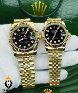 ساعت ست زنانه و مردانه رولکس دیت جاست طلایی صفحه مشکی 01483 ROLEX DATEJUST