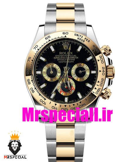 ساعت رولکس مدل دیتونا مردانه کرنوگراف دورنگ طلایی صفحه مشکی 020243 ROLEX DAYTONA