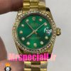 ساعت زنانه رولکس دیت جاست اتوماتیک قاب نگین طلایی صفحه سبز 020828 ROLEX DATEJUST
