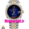 ساعت زنانه رولکس دیت جاست کوارتز قاب نگین دورنگ طلایی صفحه ابی مشکی 020831 ROLEX DATEJUST