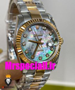 ساعت زنانه رولکس دیت جاست اتوماتیک دورنگ رزگلد صفحه صدف سایز31 020640 ROLEX DATEJUST