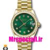 ساعت زنانه رولکس دیت جاست اتوماتیک قاب نگین طلایی صفحه سبز 020828 ROLEX DATEJUST
