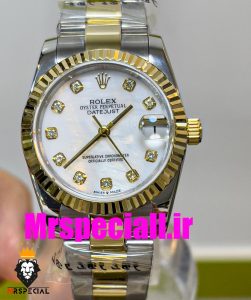 ساعت زنانه رولکس دیت جاست اتوماتیک دورنگ طلایی صفحه سفید سایز31 020642 ROLEX DATEJUST