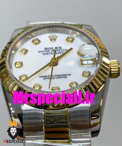 ساعت زنانه رولکس دیت جاست اتوماتیک دورنگ طلایی صفحه سفید سایز31 020642 ROLEX DATEJUST