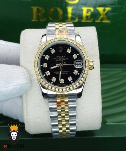 ساعت زنانه رولکس دیت جاست دورنگ طلایی قاب نگین 01685 ROLEX DATE JUST