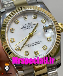 ساعت زنانه رولکس دیت جاست اتوماتیک دورنگ طلایی صفحه سفید سایز31 020642 ROLEX DATEJUST