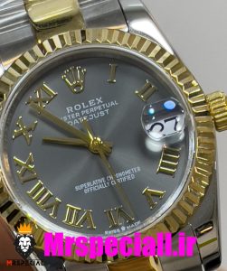 ساعت زنانه رولکس دیت جاست اتوماتیک دورنگ طلایی صفحه طوسی سایز31 020643 ROLEX DATEJUST