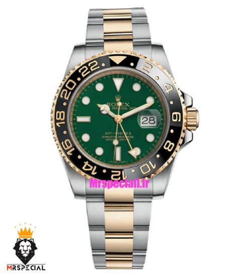 ساعت مردانه رولکس جی ام تی مستر اتوماتیک دو رنگ طلایی صفحه سبز 021244 ROLEX GMT MASTER
