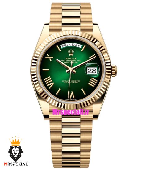 ساعت رولکس مردانه مدل دی دیت طلایی اتوماتیک صفحه سبز کیفیت مستر 021239 ROLEX DAY DATE