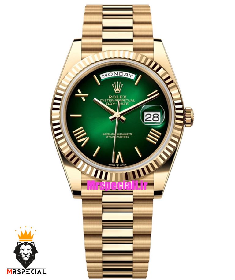 ساعت رولکس مردانه مدل دی دیت طلایی اتوماتیک صفحه سبز کیفیت مستر 021239 ROLEX DAY DATE
