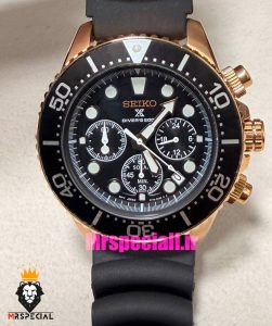 ساعت سیکو مردانه بند رابر رزگلد مشکی کرنوگراف صفحه مشکی 021528 SEIKO Air diver
