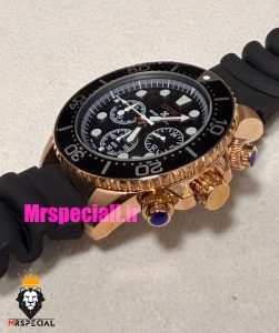 ساعت سیکو مردانه بند رابر رزگلد مشکی کرنوگراف صفحه مشکی 021528 SEIKO Air diver