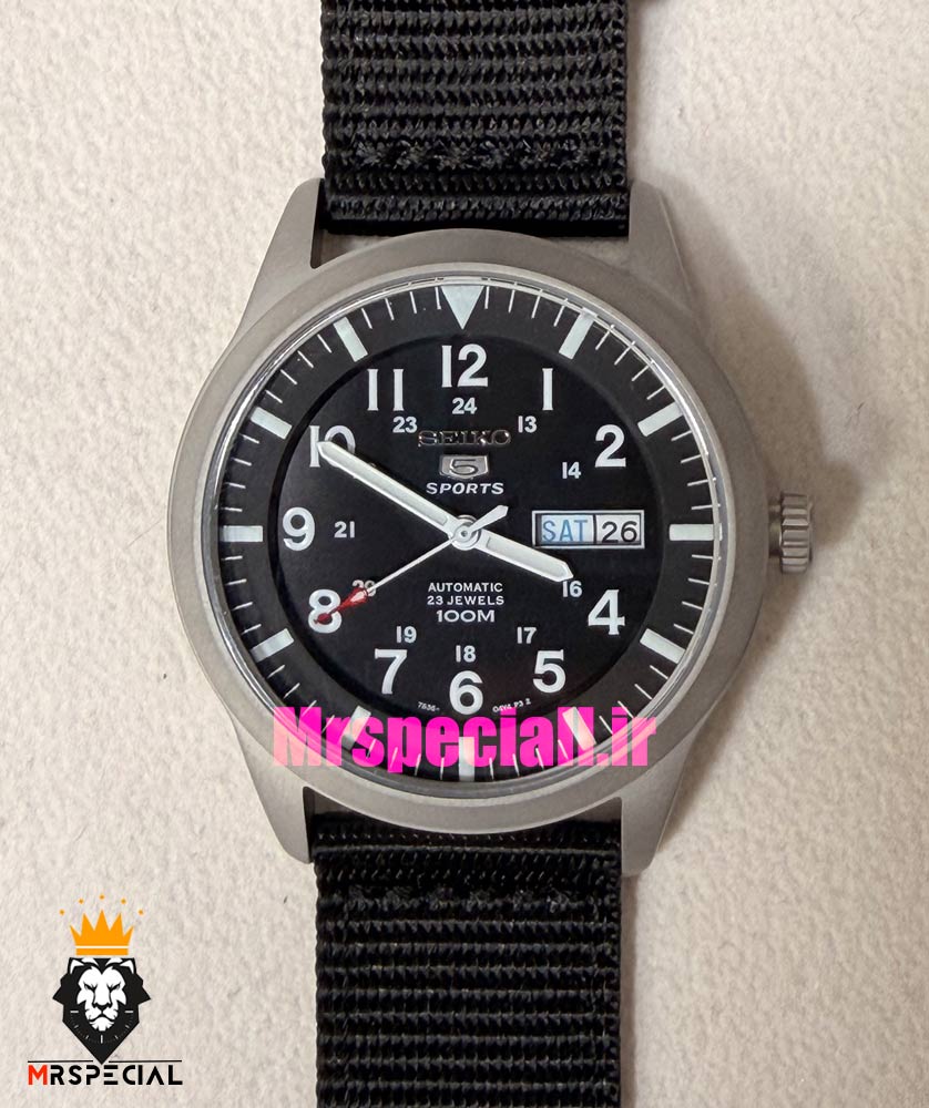 ساعت سیکو 5 مردانه اتوماتیک بند ناتو مشکی صفحه مشکی 021526 SEIKO