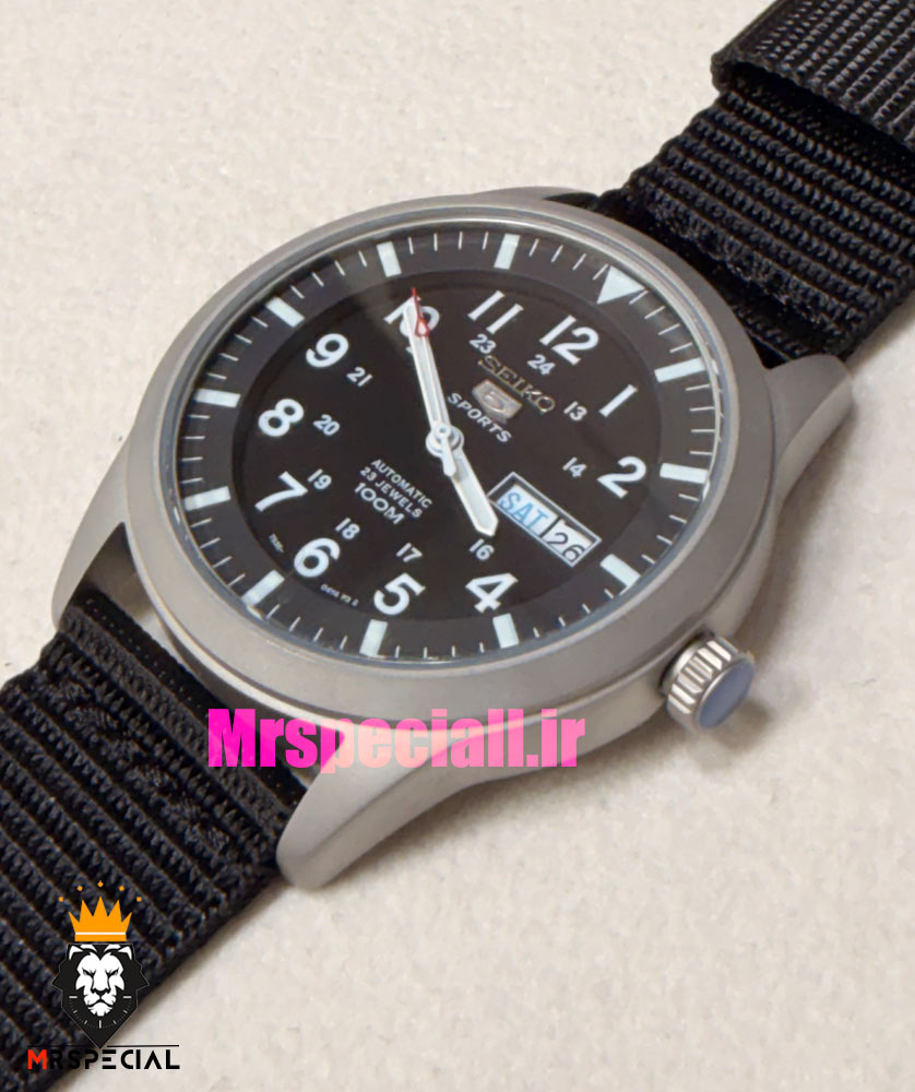 ساعت سیکو 5 مردانه اتوماتیک بند ناتو مشکی صفحه مشکی 021526 SEIKO
