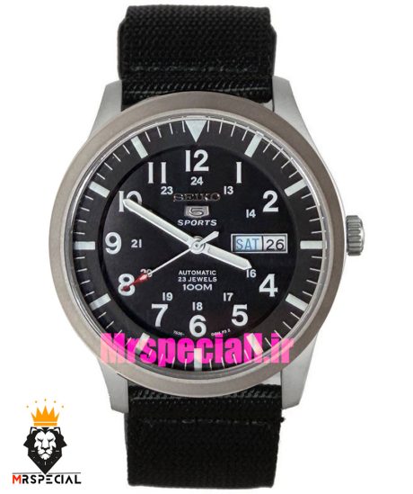 ساعت سیکو 5 مردانه اتوماتیک بند ناتو مشکی صفحه مشکی 021526 SEIKO