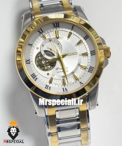 ساعت سیکو مردانه اتوماتیک استیل دورنگ طلایی صفحه سفید 021314 SEIKO PREMIER 