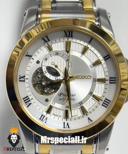 ساعت سیکو مردانه اتوماتیک استیل دورنگ طلایی صفحه سفید 021314 SEIKO PREMIER 