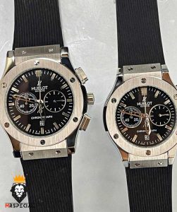 ساعت ست هابلوت مردانه و زنانه کرنوگراف استیل صفحه مشکی 01649 HUBLOT BIG BANG