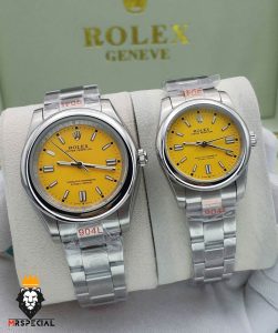 ساعت ست مردانه و زنانه رولکس دیت جاست پرپچوال اتوماتیک صفحه زرد 01468 Rolex Oyster Perpetual