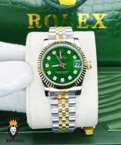 ساعت ست رولکس مردانه و زنانه دیت جاست باتری دورنگ طلایی صفحه سبز 01058 ROLEX DATEJUST