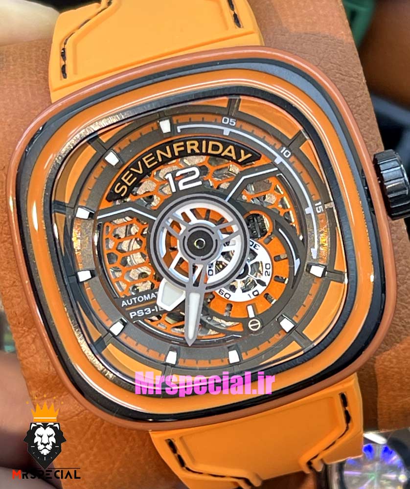ساعت مچی مردانه سون فرایدی اتوماتیک بند رابر نارنجی SEVENFRIDAY 021407