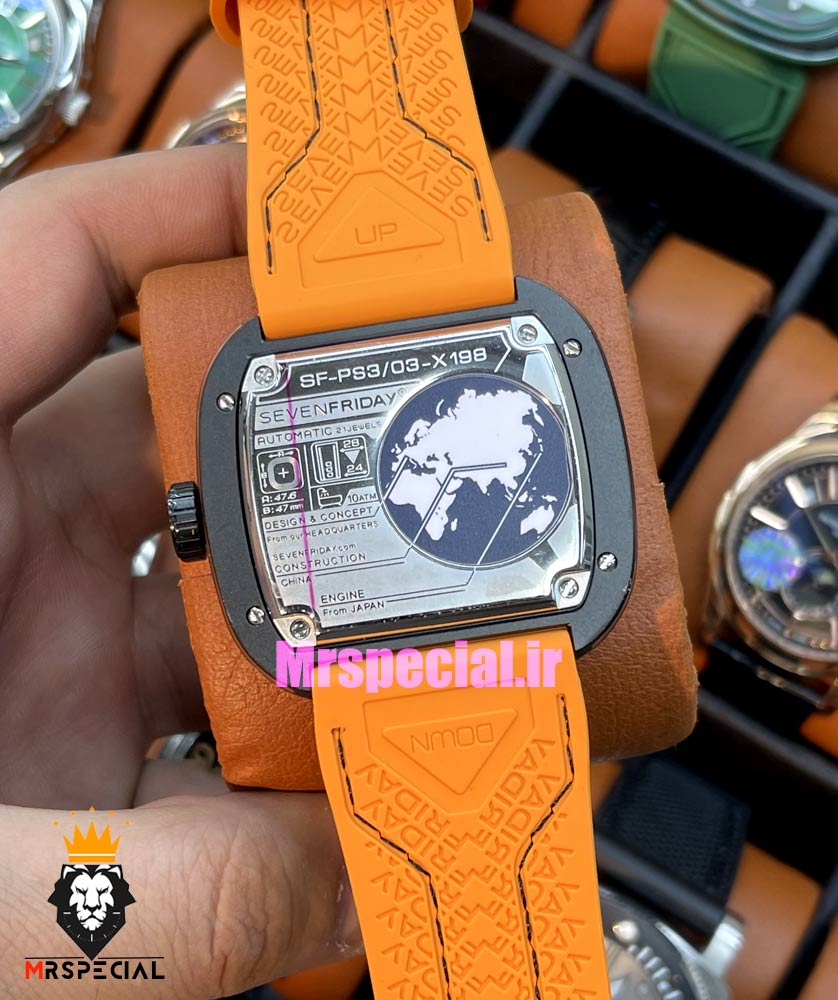 ساعت مچی مردانه سون فرایدی اتوماتیک بند رابر نارنجی SEVENFRIDAY 021407