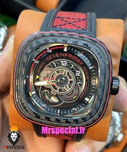 ساعت مچی مردانه سون فرایدی اتوماتیک بند رابر مشکی قرمز صفحه مشکی قرمز SEVENFRIDAY 021409 