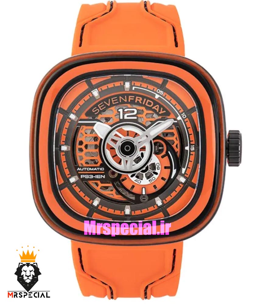 ساعت مچی مردانه سون فرایدی اتوماتیک بند رابر نارنجی SEVENFRIDAY 021407