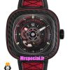 ساعت مچی مردانه سون فرایدی اتوماتیک بند رابر مشکی قرمز صفحه مشکی قرمز SEVENFRIDAY 021409