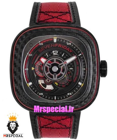 ساعت مچی مردانه سون فرایدی اتوماتیک بند رابر مشکی قرمز صفحه مشکی قرمز SEVENFRIDAY 021409