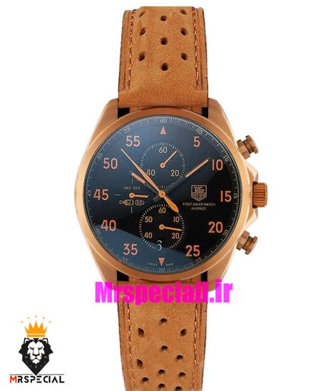 ساعت مردانه تگ هویر کرنوگراف رزگلد بند جیر صفحه مشکی TAG HEUER SPACE X 01024