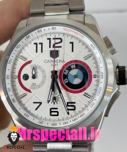 ساعت تگ هویر مردانه مدل بی ام وه کرنوگراف استیل صفحه سفید Tag Heuer CARRERA BMW 020855