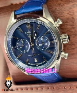 ساعت تگ هویر مردانه کرنوگراف بند چرم ابی صفحه ابی Tag Heuer CARRERA 020996 