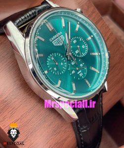 ساعت تگ هویر مردانه کرنوگراف بند چرم مشکی صفحه سبز Tag Heuer CARRERA 020997 