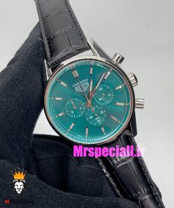 ساعت تگ هویر مردانه کرنوگراف بند چرم مشکی صفحه سبز Tag Heuer CARRERA 020997 