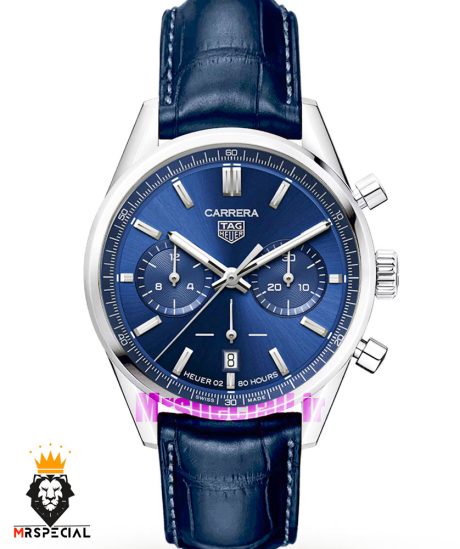 ساعت تگ هویر مردانه کرنوگراف بند چرم ابی صفحه ابی Tag Heuer CARRERA 020996