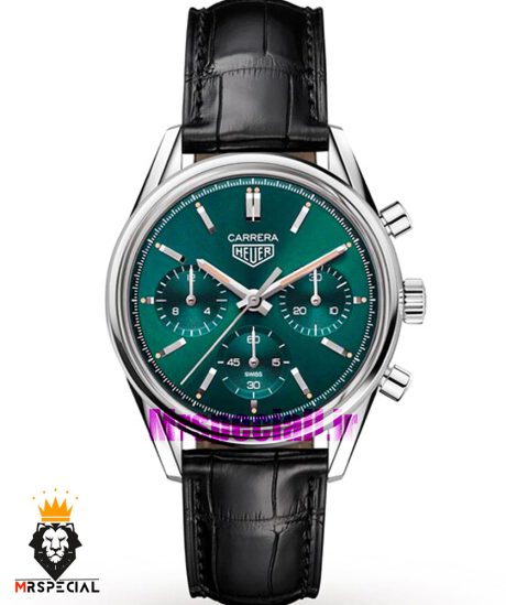 ساعت تگ هویر مردانه کرنوگراف بند چرم مشکی صفحه سبز Tag Heuer CARRERA 020997