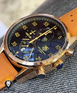 ساعت مردانه تگ هویر کرنوگراف رزگلد بند جیر صفحه مشکی TAG HEUER SPACE X 01024