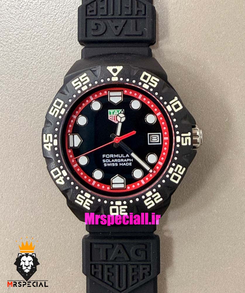 ساعت تگ هویر مردانه سولارگراف اتوماتیک بند رابر مشکی صفحه مشکی Tag heuer Solargraph 021570