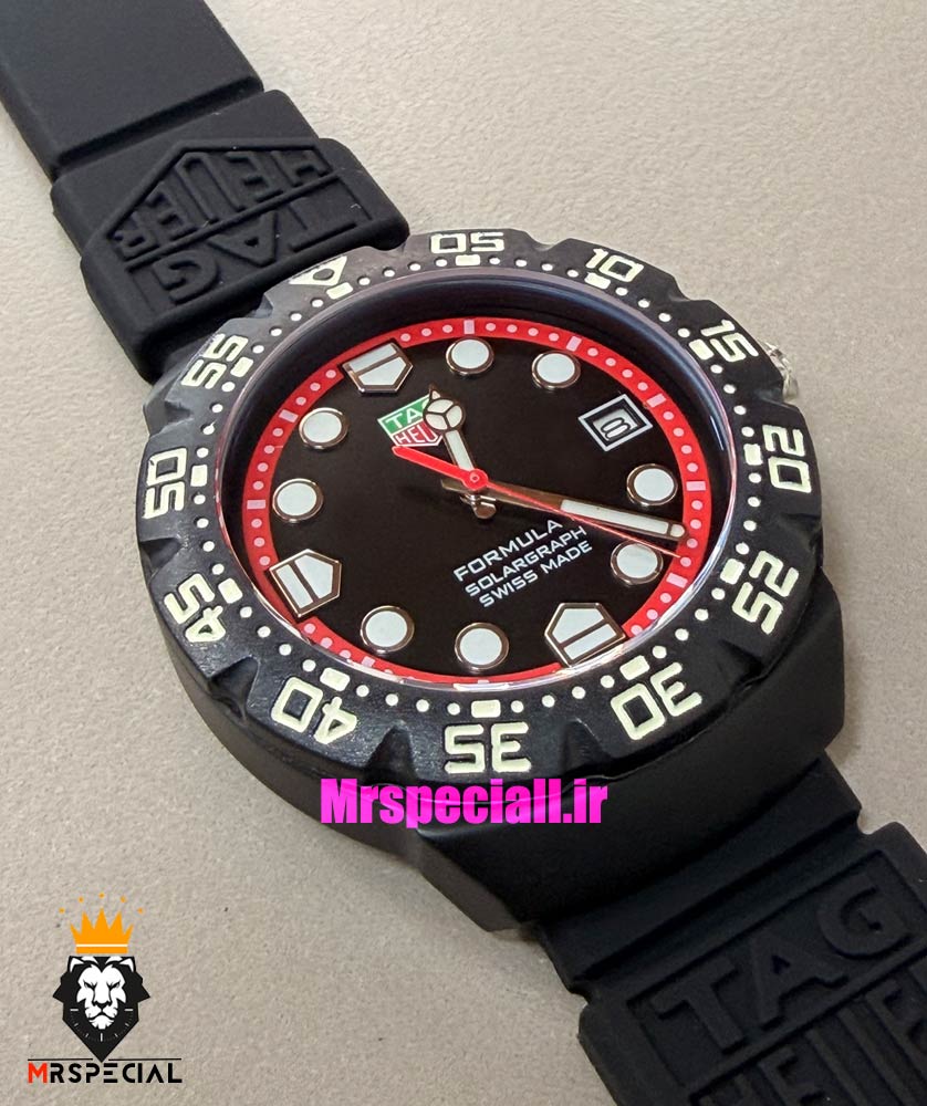 ساعت تگ هویر مردانه سولارگراف اتوماتیک بند رابر مشکی صفحه مشکی Tag heuer Solargraph 021570