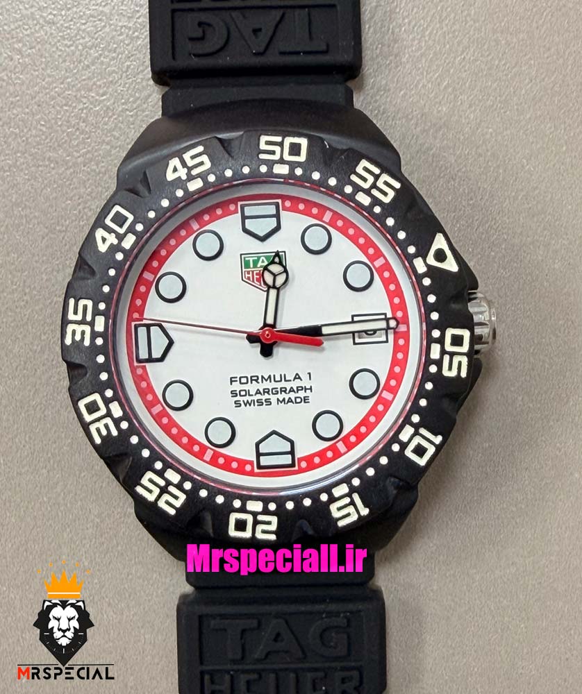 ساعت تگ هویر مردانه سولارگراف اتوماتیک بند رابر مشکی صفحه سفید Tag heuer Solargraph 021569